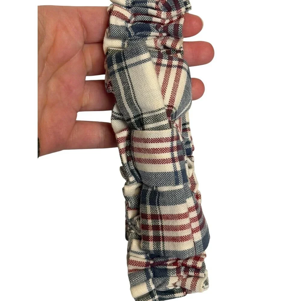 Longaberger Fabric Garter Bow Red Blue Plaid Neutral Basket Decoration Accessory